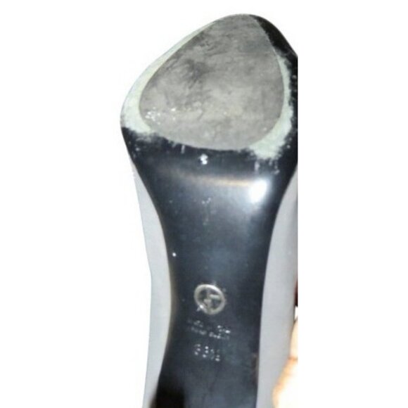 Giorgio Armani Grey Italian Leather Black Patent Bows Luxury Pumps Heels 38.5 or - Picture 10 of 11